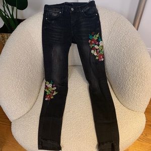 Zara Black Embroidered Skinny Jeans
